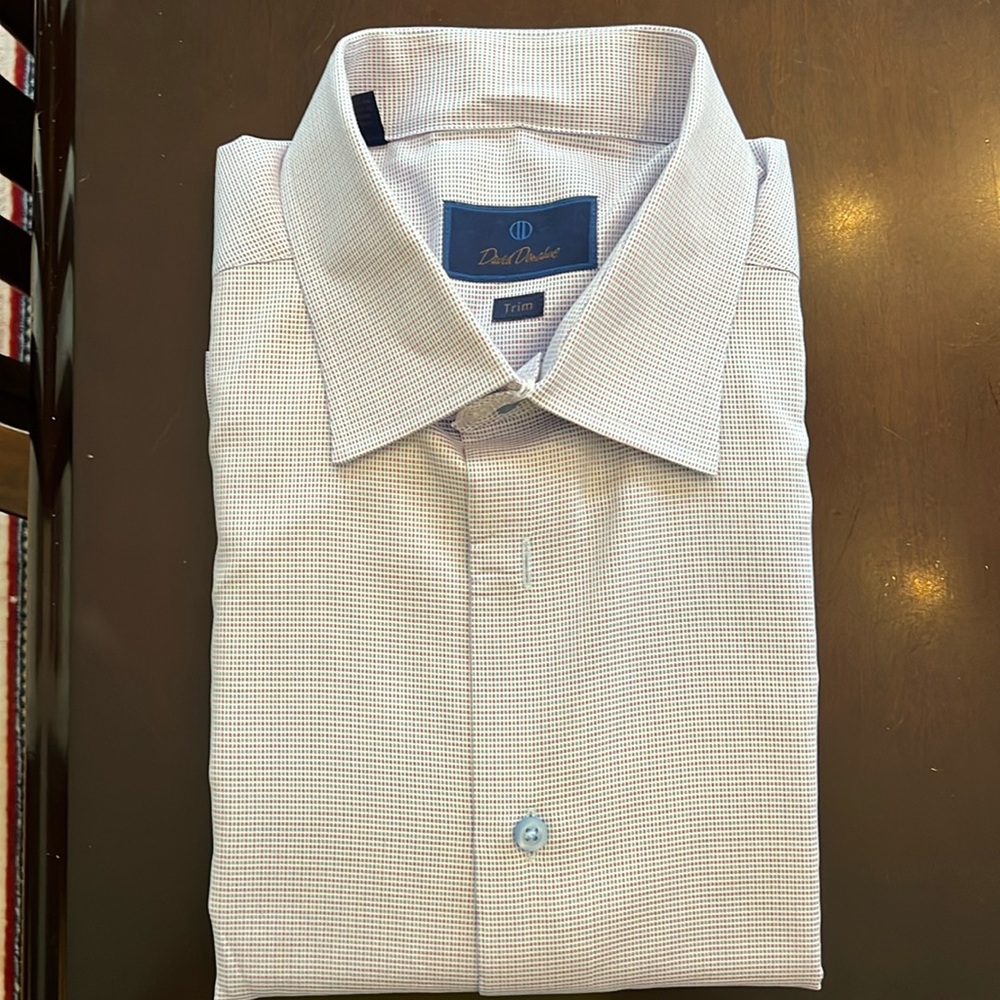David Donahue purple blue and white dress shirt. Trim fit